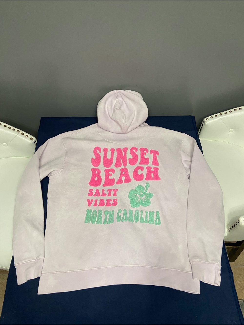 Oversized Preppy Sunset Beach NC Chenille Patch Hoodie XL Comfy Retro Beachy